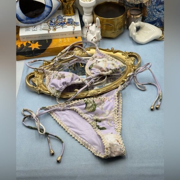 🆕 ZIMMERMANN 🧿 NWOT Acacia Crochet Edge Bikini, Lilac Floral MIX SZ 0/1 US 2/4 - Picture 12 of 16